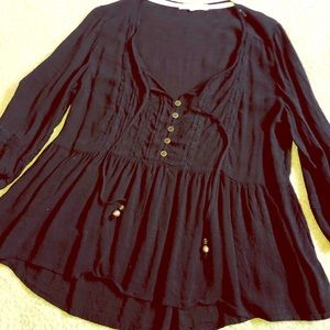 Black button down tunic blouse size XL
